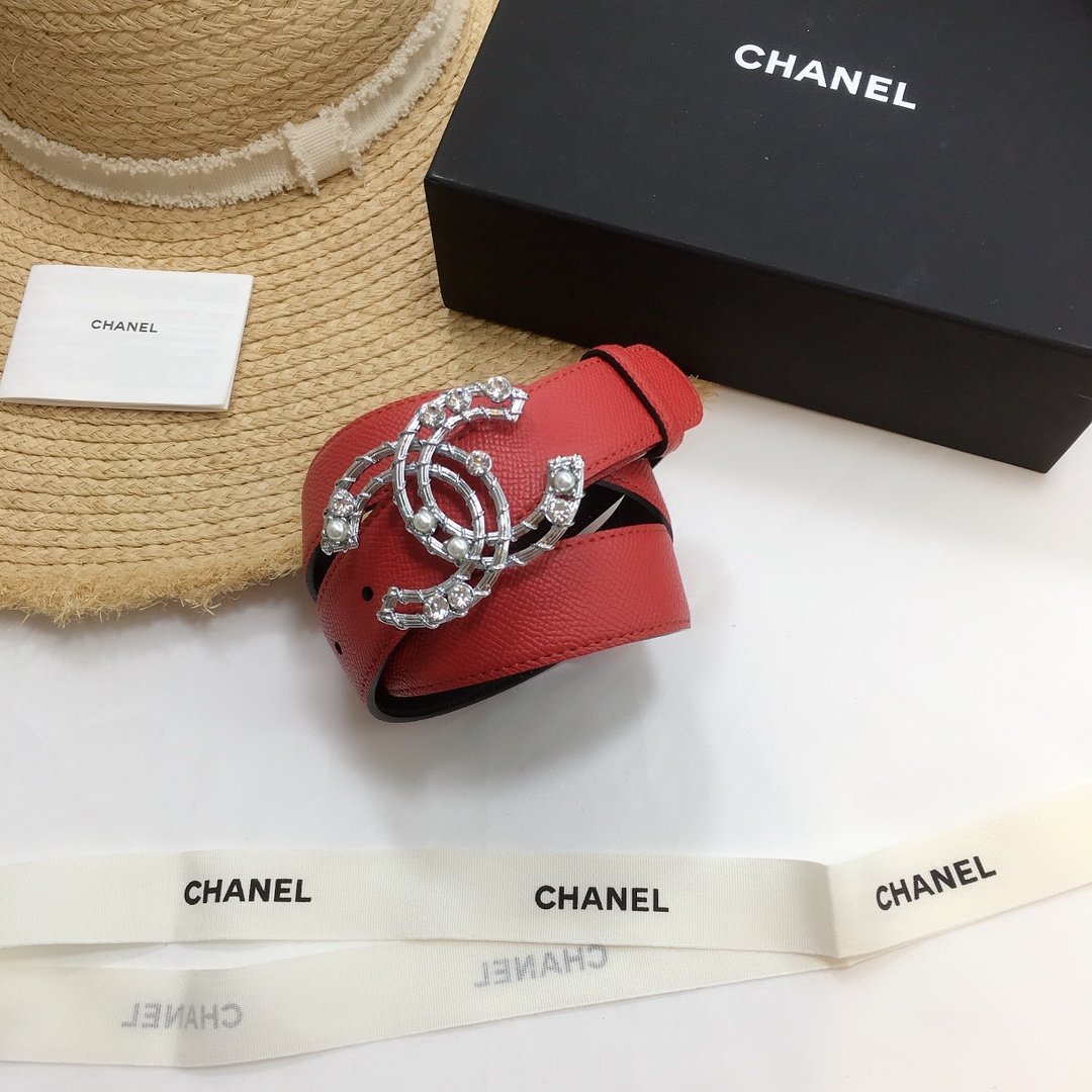 Chanel Belt With Double C Buckle Red