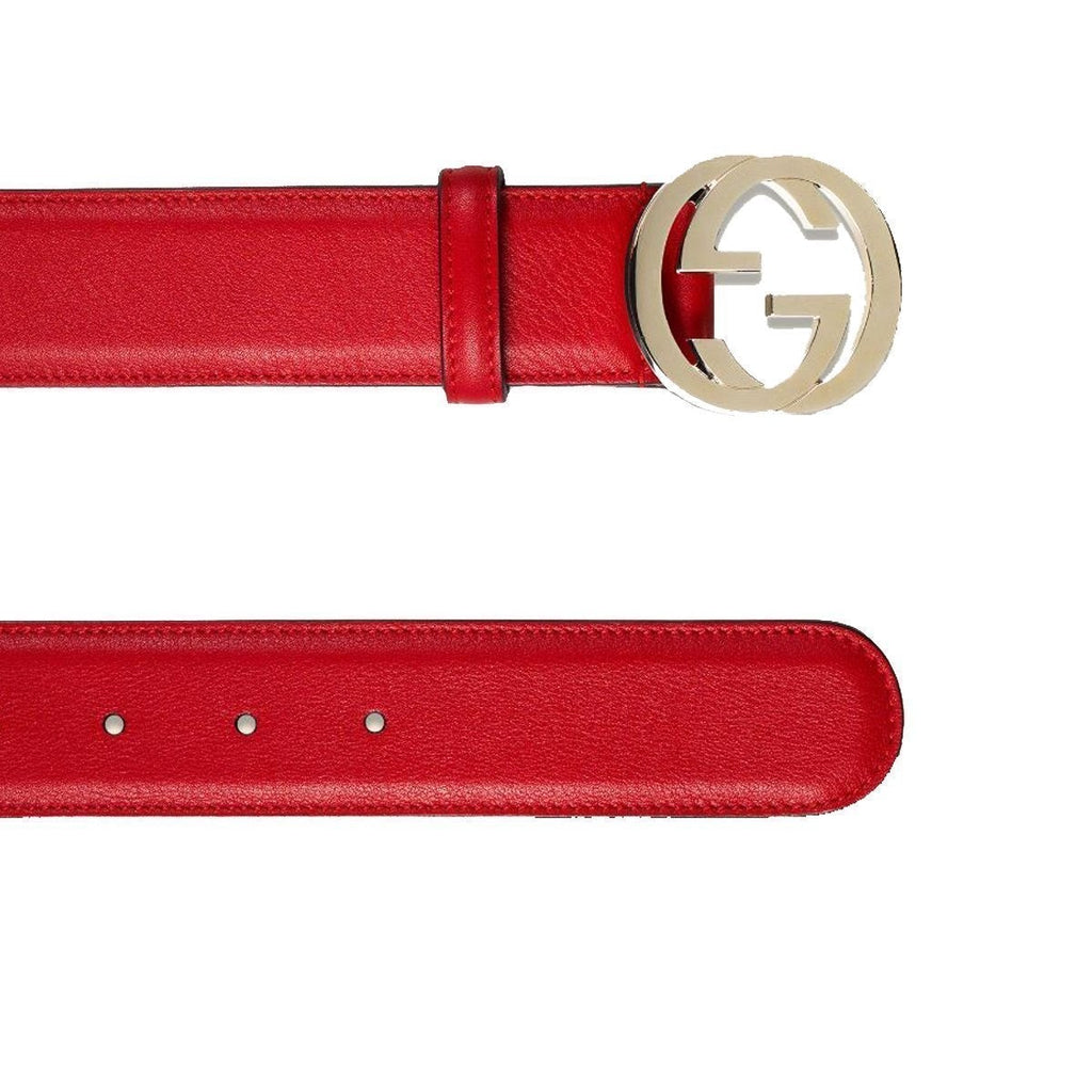 Gucci Women's Red Leather Belt with Interlocking G Buckle 370543 Size 40