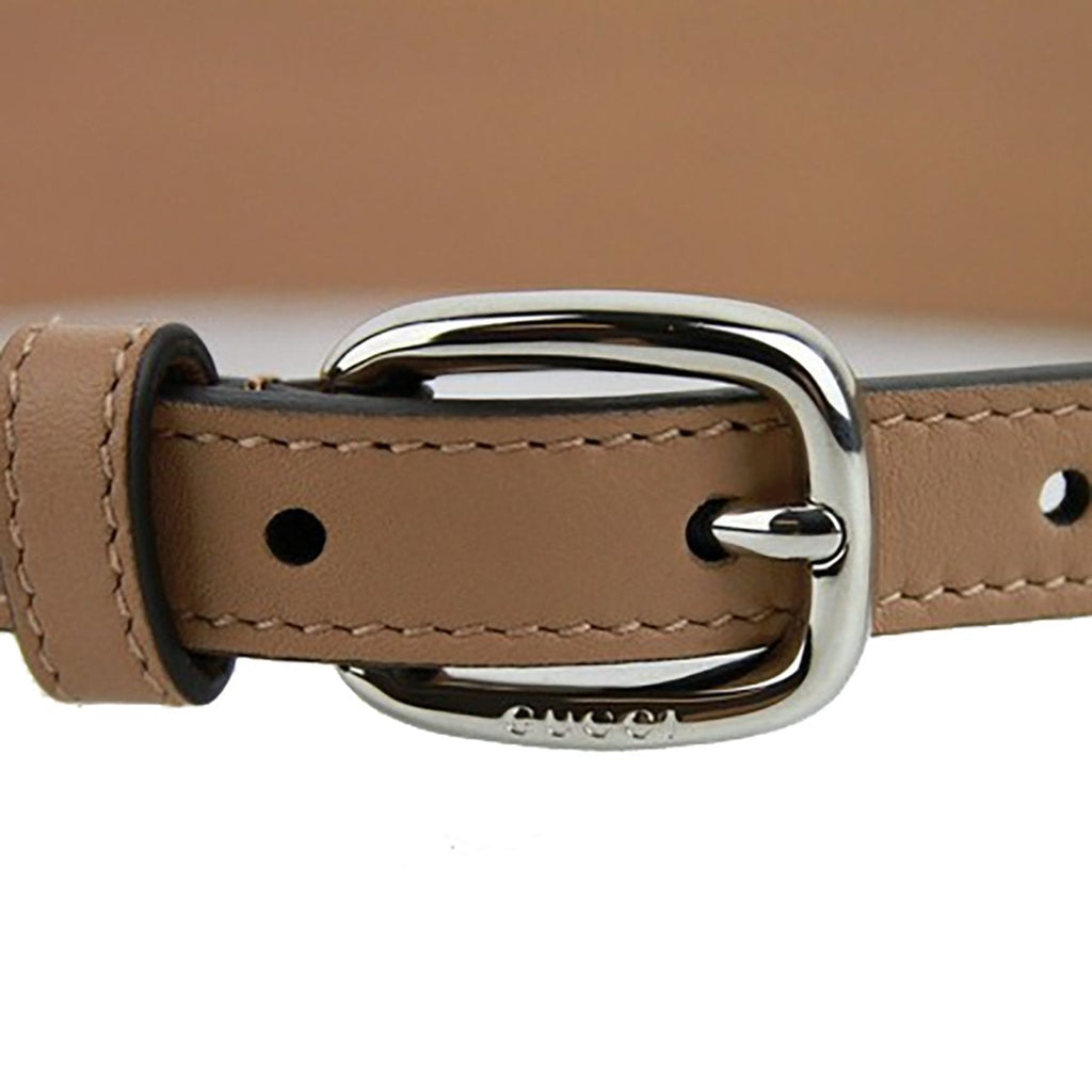 Gucci Women's Silver Studded Camelia Beige Leather Belt Size: 100/40 388985