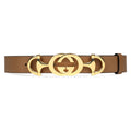 Gucci Zumi Taupe Brown GG Horsebit Buckle Belt Size 85 550122