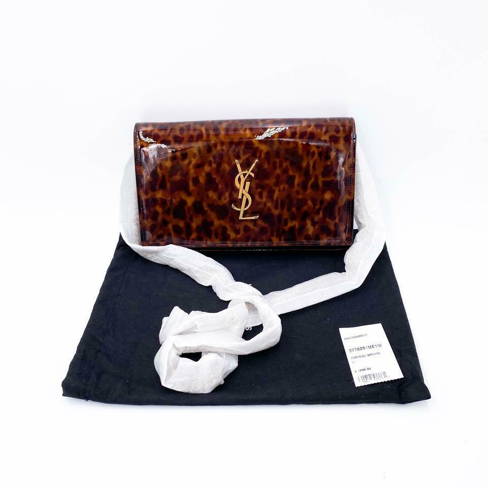 Saint Laurent WOC Monogram Kate Tortoise Cross Body Brown Patent Leather