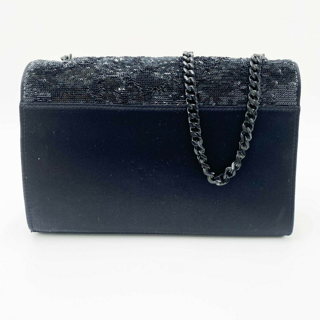 Saint Laurent Monogram Kate Crossbody Sequin Flip Black Satin Shoulder Bag