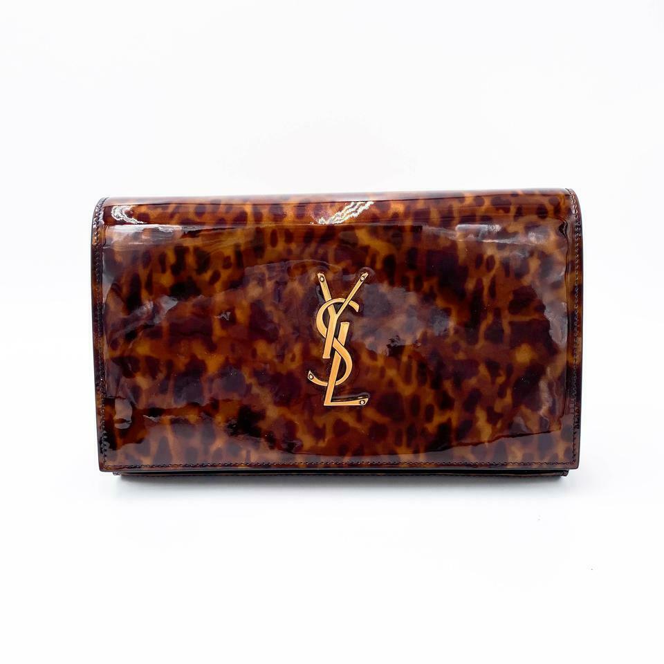 Saint Laurent WOC Monogram Kate Tortoise Cross Body Brown Patent Leather