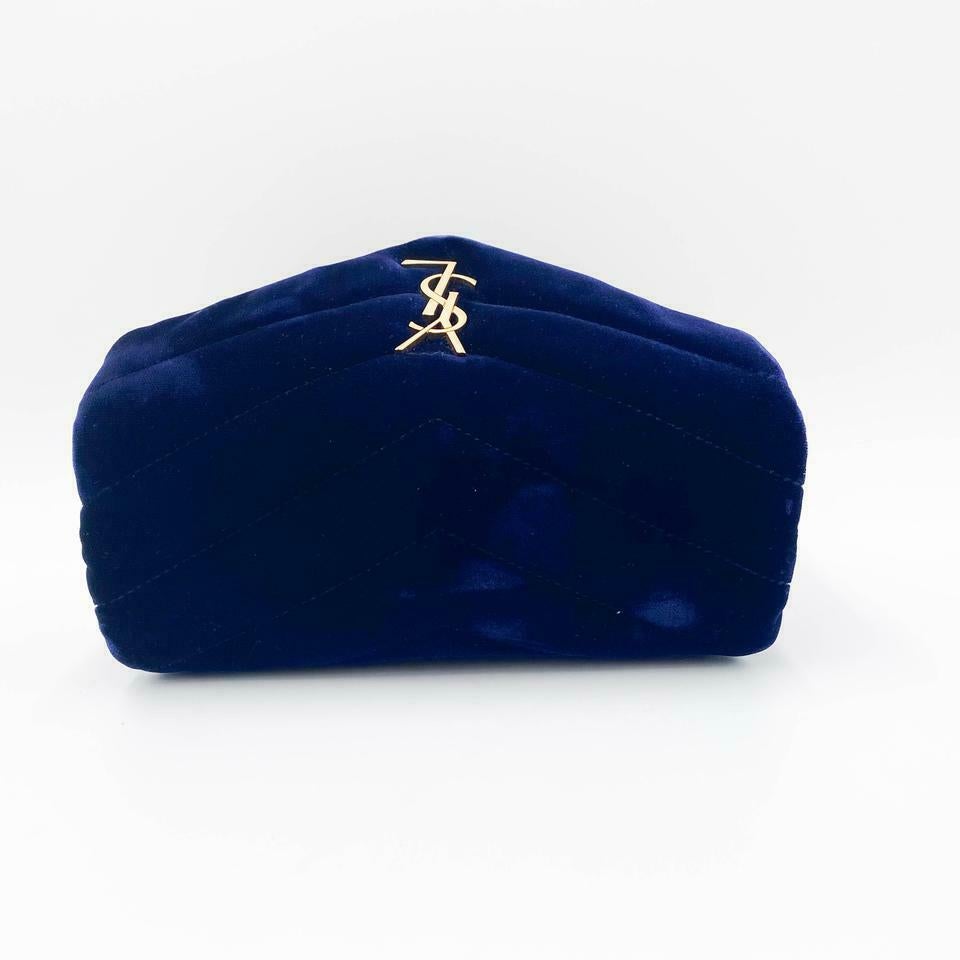 Saint Laurent Monogram Loulou Quilted Monogram Toy Blue Velvet Shoulder Bag