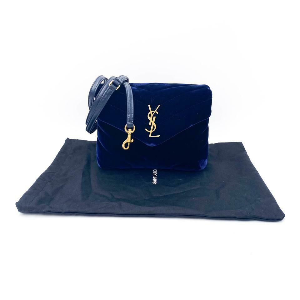 Saint Laurent Monogram Loulou Quilted Monogram Toy Blue Velvet Shoulder Bag