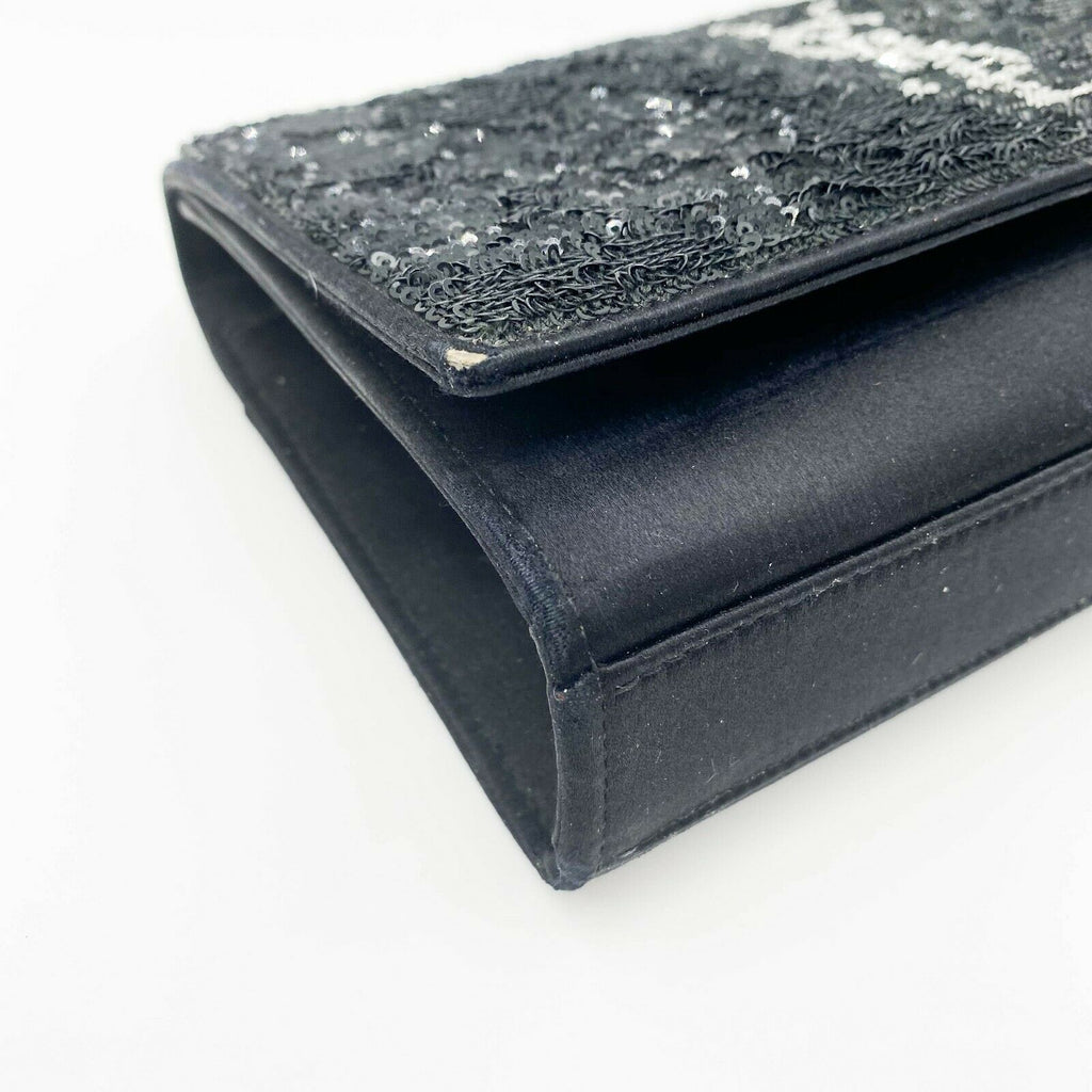 Saint Laurent Monogram Kate Crossbody Sequin Flip Black Satin Shoulder Bag