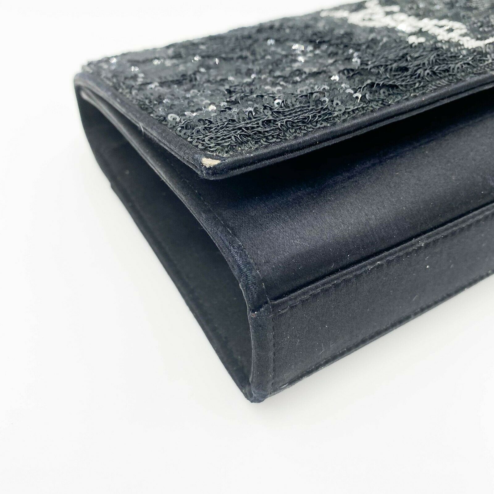 Saint Laurent Monogram Kate Crossbody Sequin Flip Black Satin Shoulder Bag