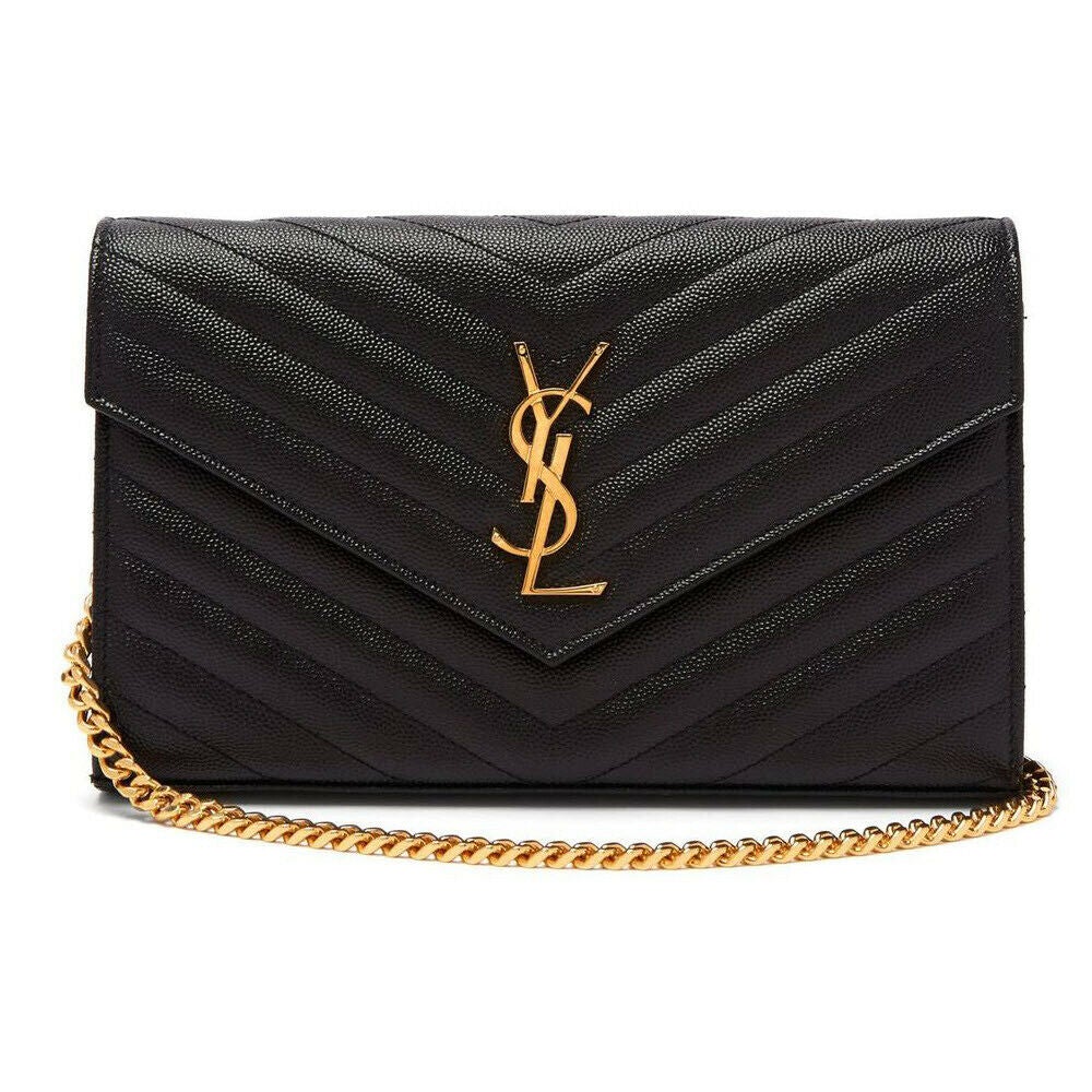Saint Laurent Chain Wallet Medium Woc Monogram Black Leather Crossbody GHW