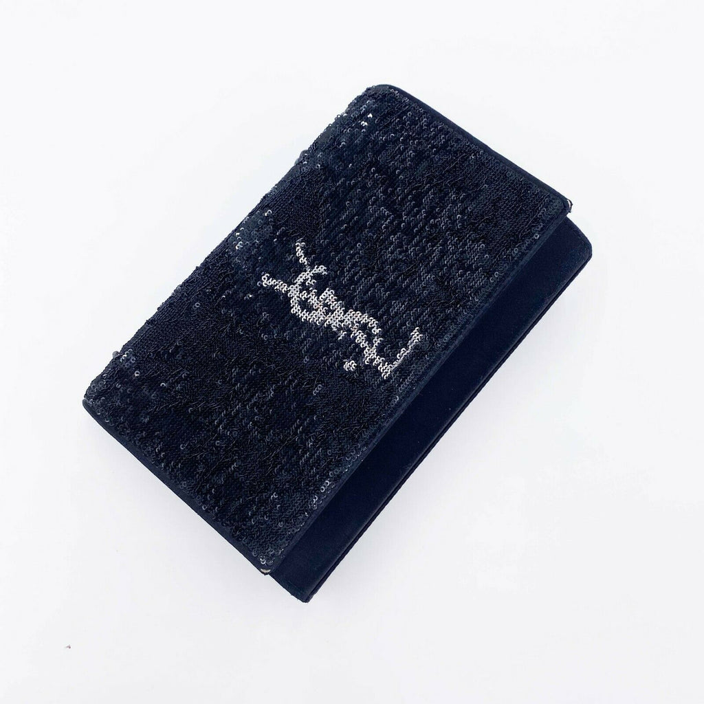 Saint Laurent Monogram Kate Crossbody Sequin Flip Black Satin Shoulder Bag