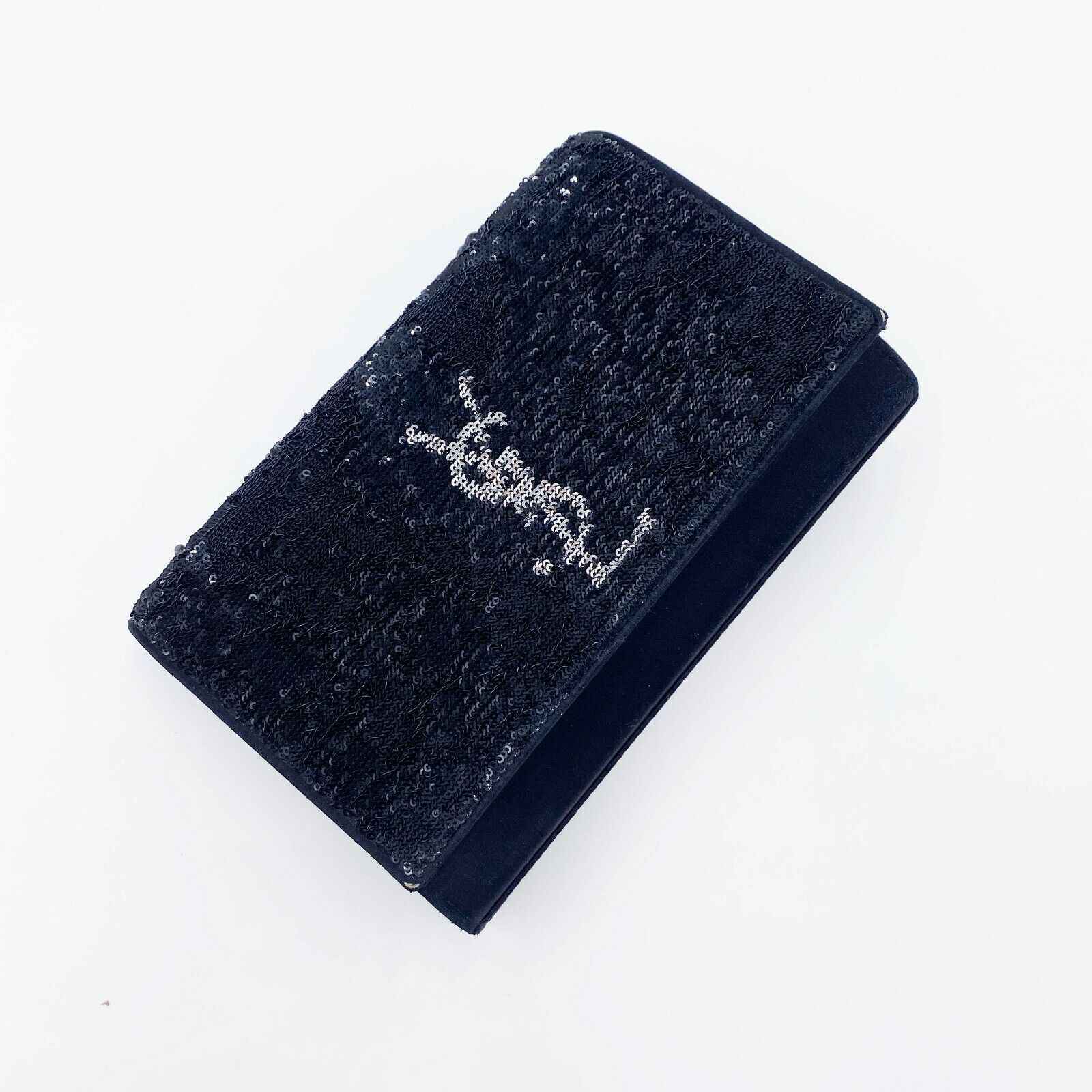 Saint Laurent Monogram Kate Crossbody Sequin Flip Black Satin Shoulder Bag