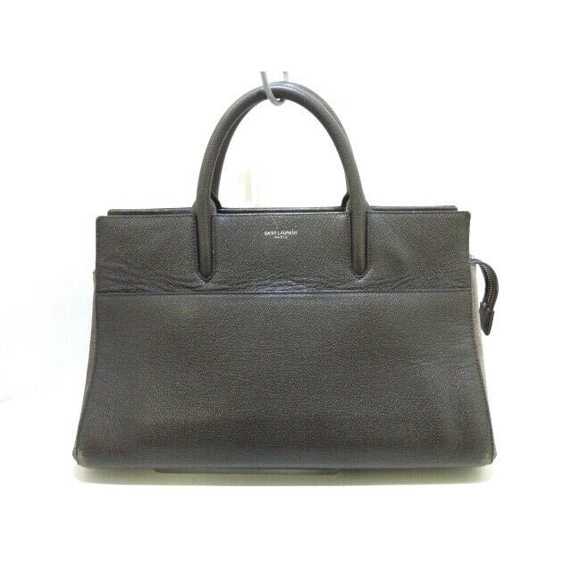 SAINT LAURENT PARIS Cabas Rive Gauche Dark Brown Handbag