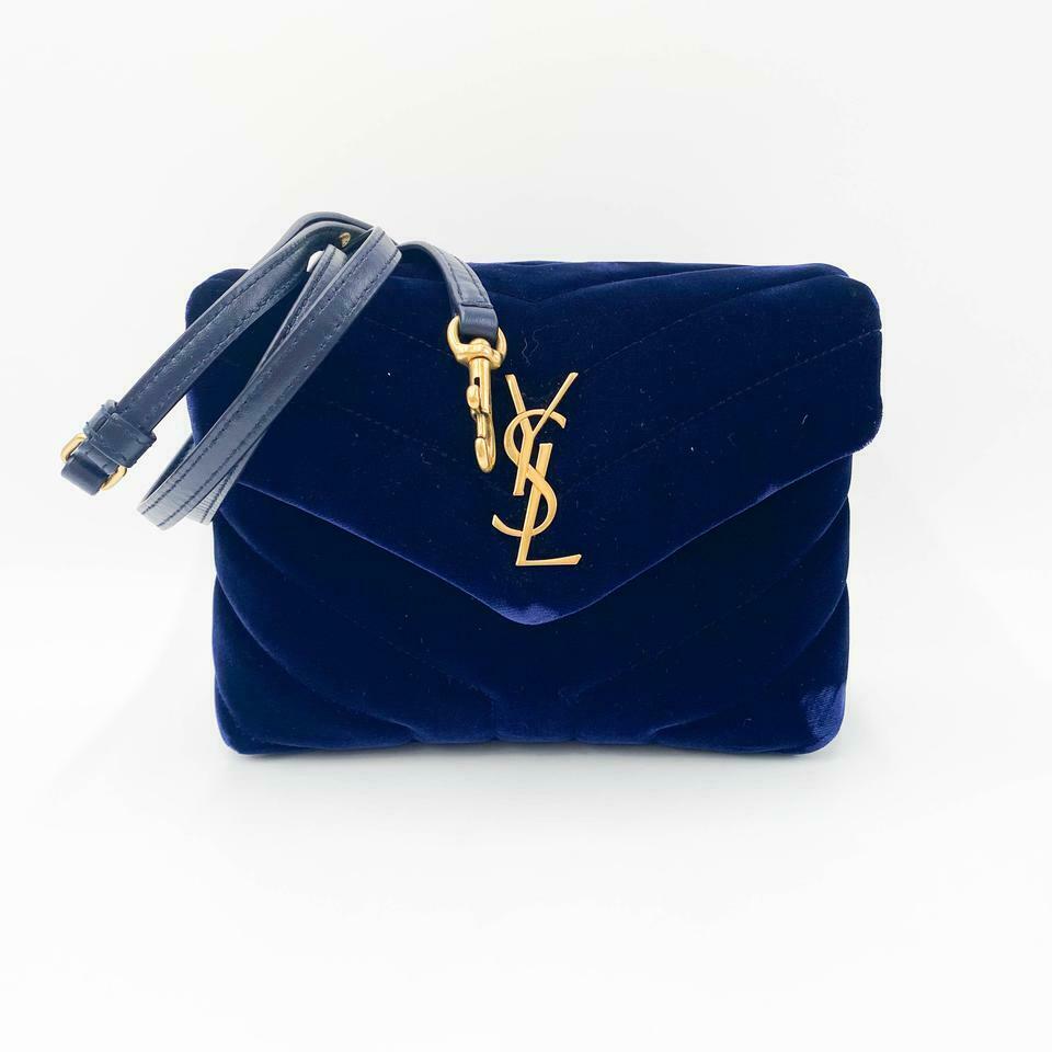 Saint Laurent Monogram Loulou Quilted Monogram Toy Blue Velvet Shoulder Bag