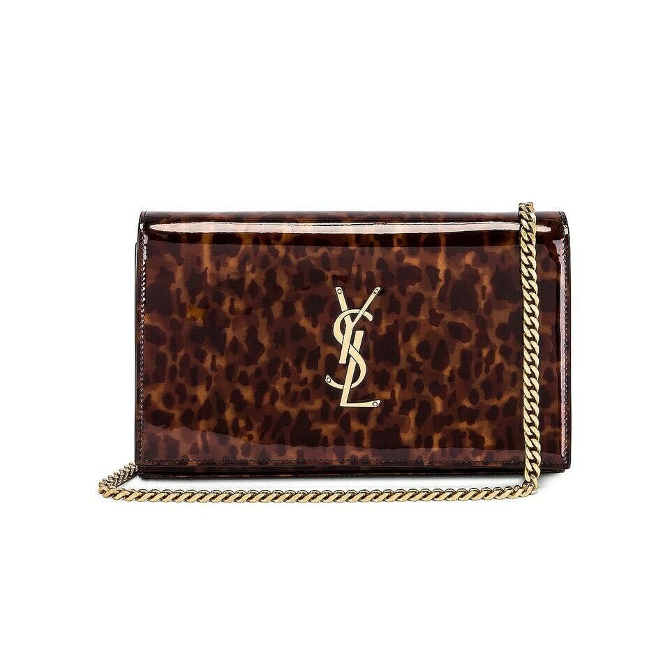 Saint Laurent WOC Monogram Kate Tortoise Cross Body Brown Patent Leather