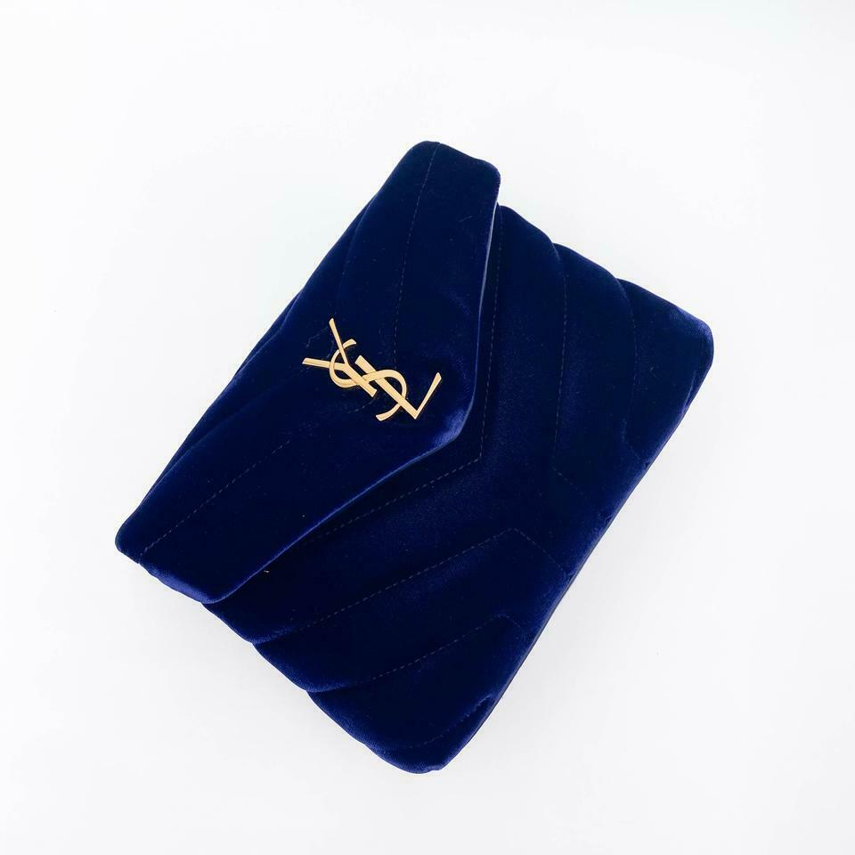 Saint Laurent Monogram Loulou Quilted Monogram Toy Blue Velvet Shoulder Bag