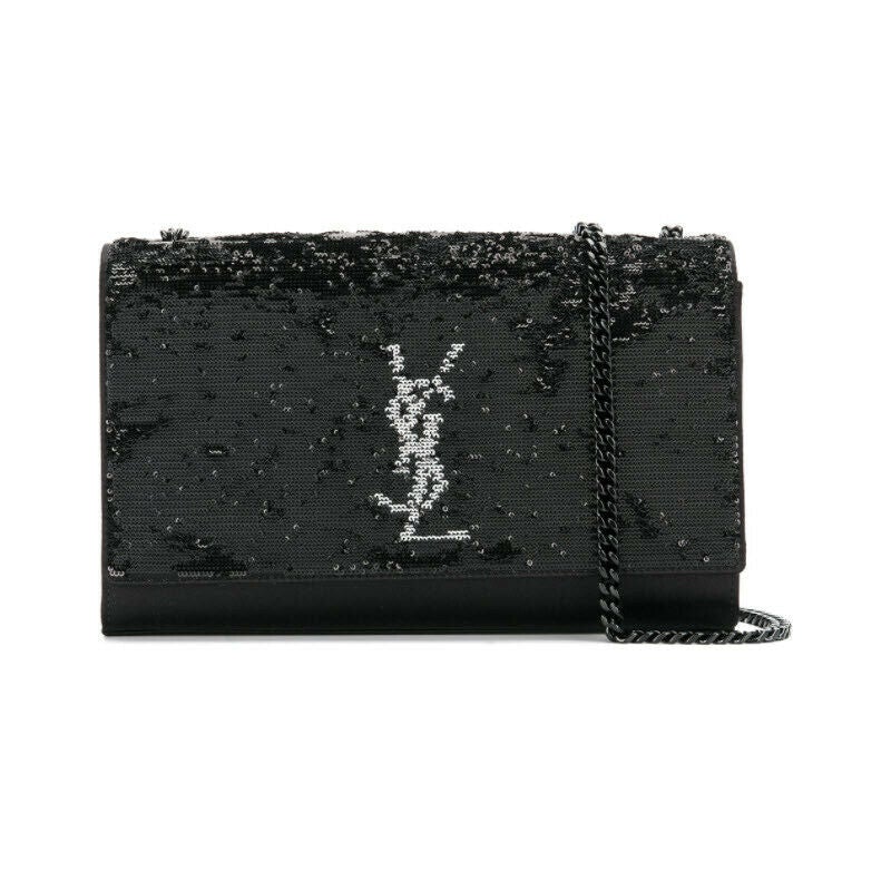Saint Laurent Monogram Kate Crossbody Sequin Flip Black Satin Shoulder Bag
