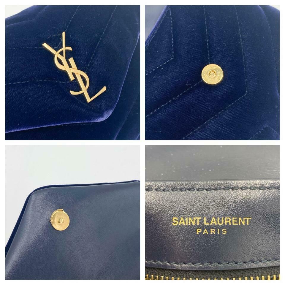 Saint Laurent Monogram Loulou Quilted Monogram Toy Blue Velvet Shoulder Bag