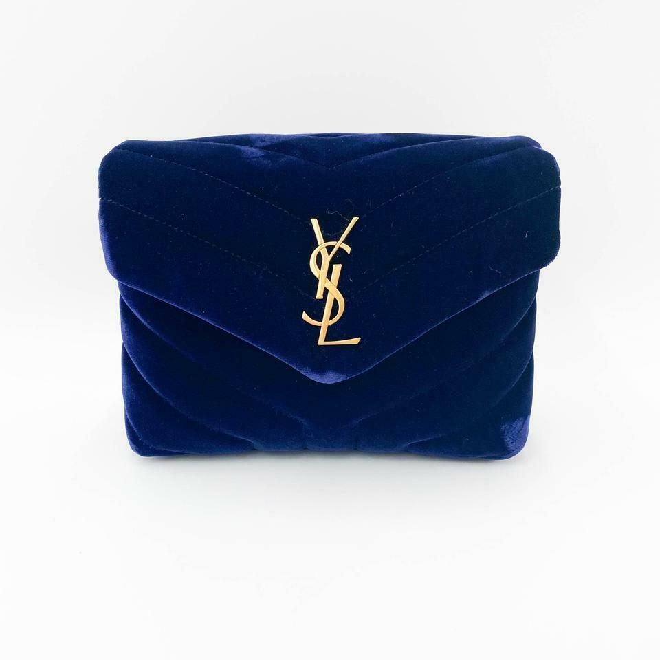 Saint Laurent Monogram Loulou Quilted Monogram Toy Blue Velvet Shoulder Bag