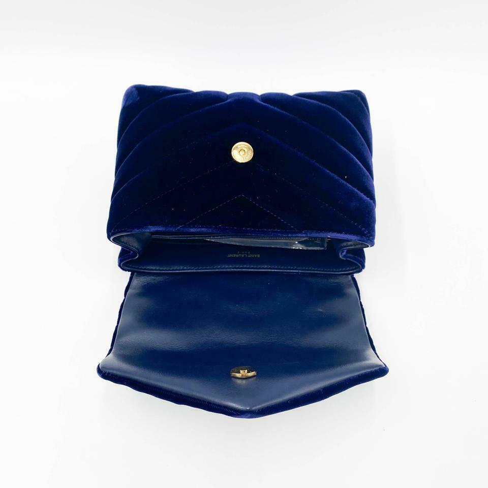 Saint Laurent Monogram Loulou Quilted Monogram Toy Blue Velvet Shoulder Bag