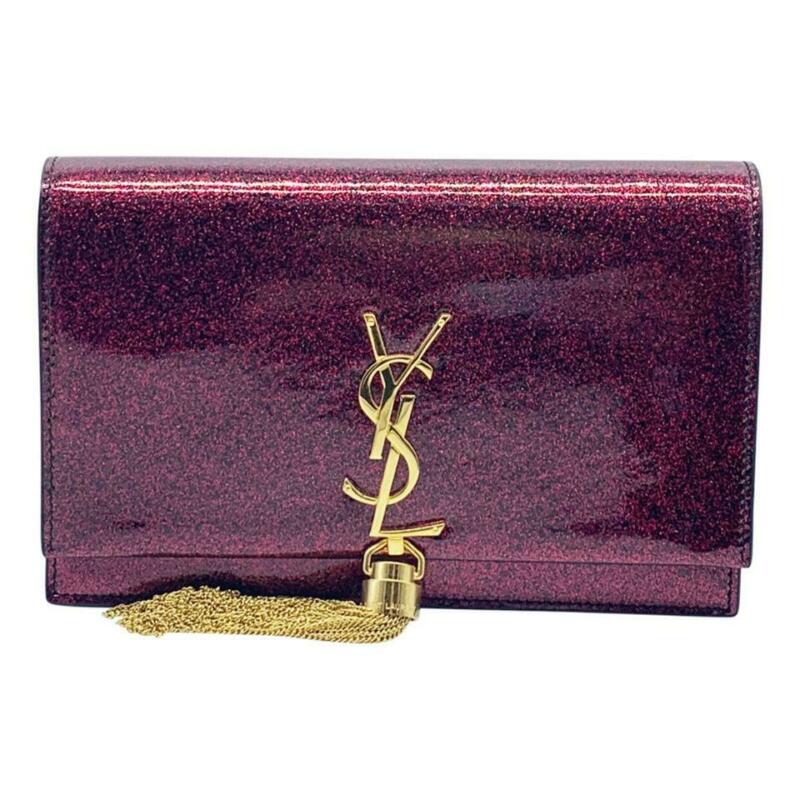 Saint Laurent Monogram Kate Chain Wallet New Chain Glitter Tassel Red Leather