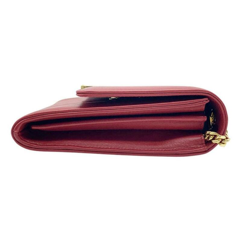 Saint Laurent Chain Wallet Vicky Lambskin Matelasse Rouge Eros Red Leather