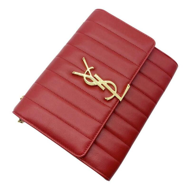 Saint Laurent Chain Wallet Vicky Lambskin Matelasse Rouge Eros Red Leather