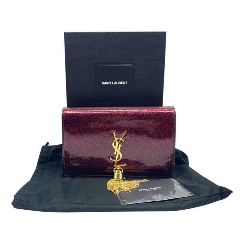 Saint Laurent Monogram Kate Chain Wallet New Chain Glitter Tassel Red Leather
