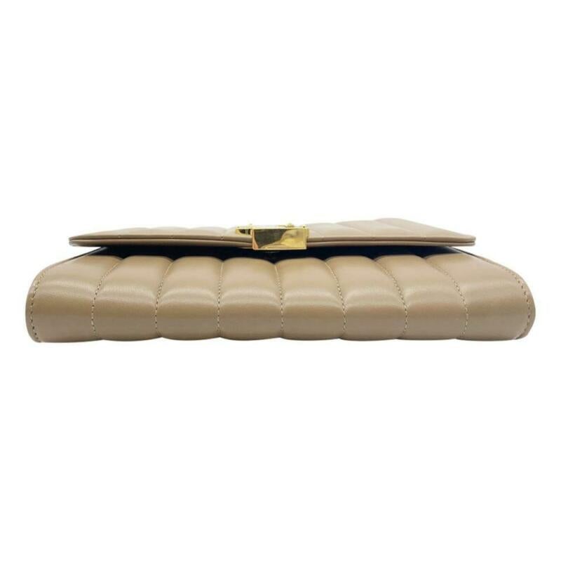 Saint Laurent Vicky Small Wallet On A Chain Monogram Beige Leather Shoulder Bag