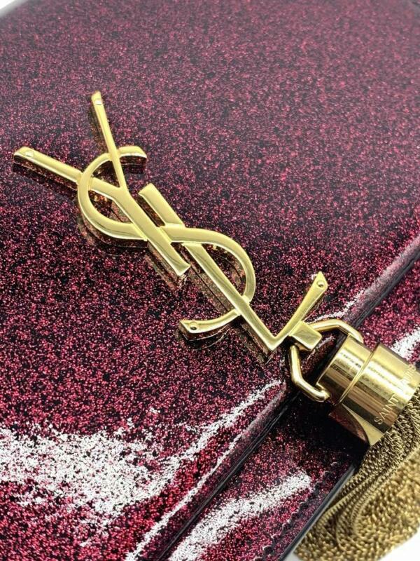 Saint Laurent Monogram Kate Chain Wallet New Chain Glitter Tassel Red Leather