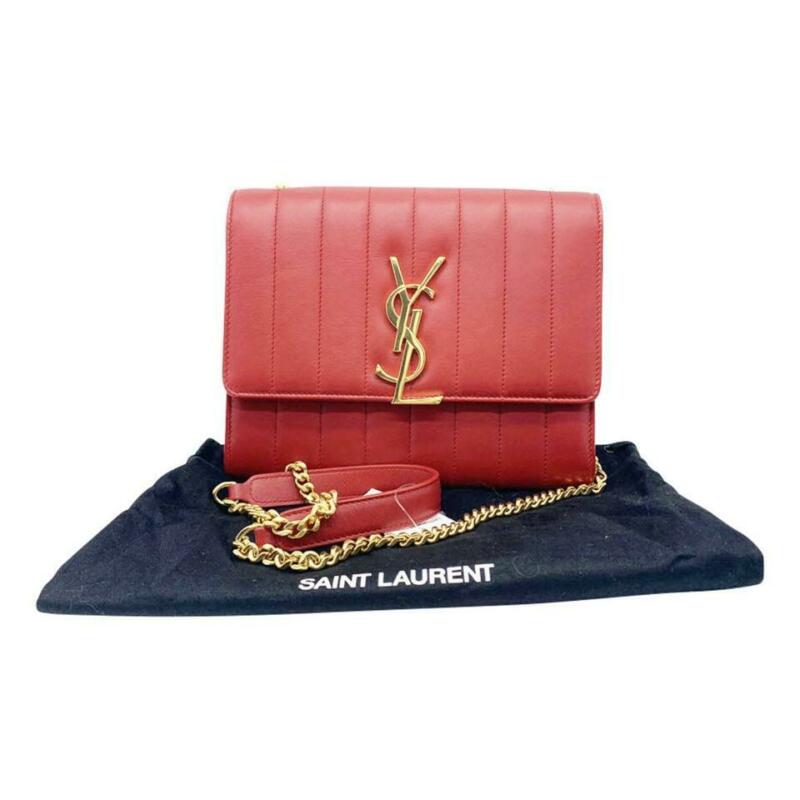 Saint Laurent Chain Wallet Vicky Lambskin Matelasse Rouge Eros Red Leather
