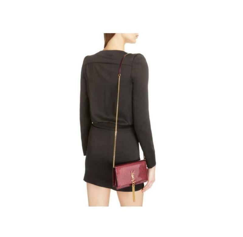 Saint Laurent Monogram Kate Chain Wallet New Chain Glitter Tassel Red Leather