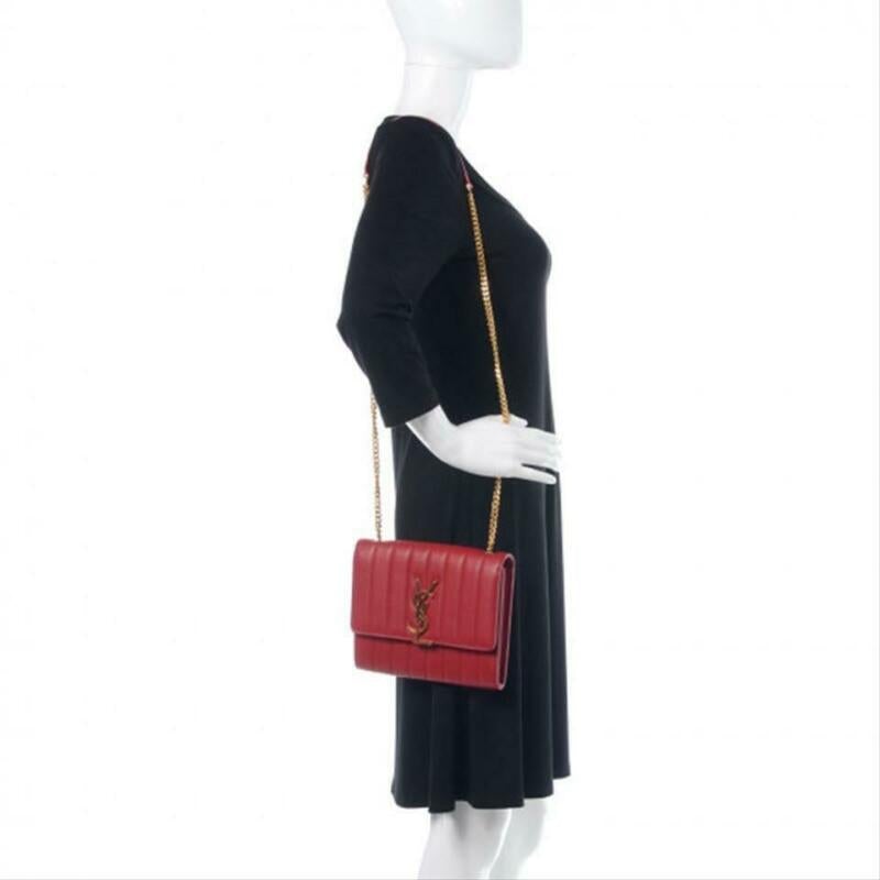 Saint Laurent Chain Wallet Vicky Lambskin Matelasse Rouge Eros Red Leather