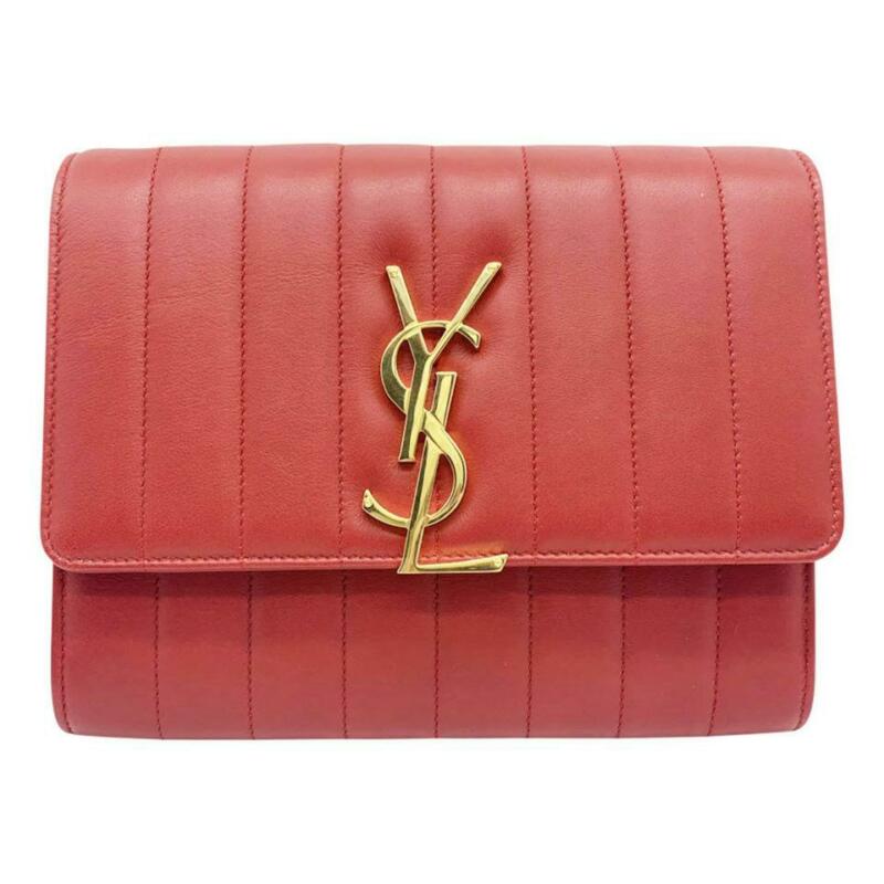 Saint Laurent Chain Wallet Vicky Lambskin Matelasse Rouge Eros Red Leather