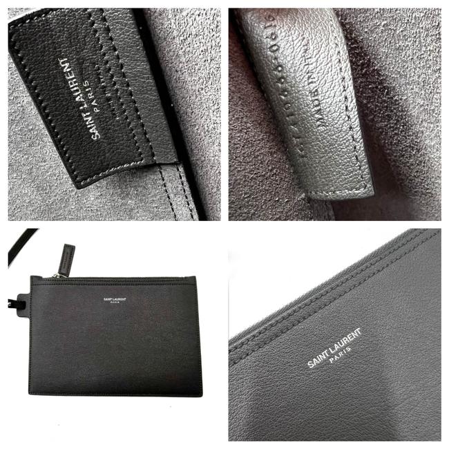 Saint Laurent Bag Large Fringe Shopping Monogram Black Calfskin Leather Tote