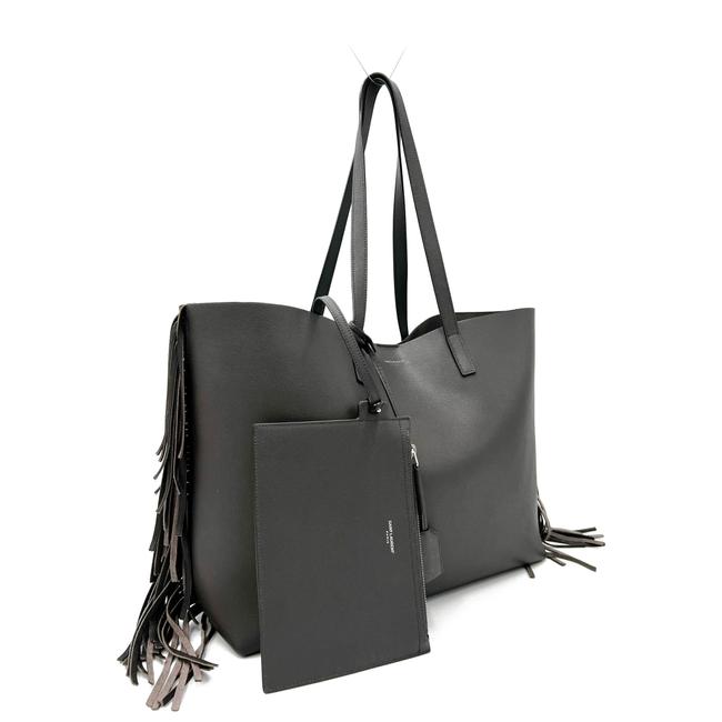 Saint Laurent Bag Large Fringe Shopping Monogram Black Calfskin Leather Tote