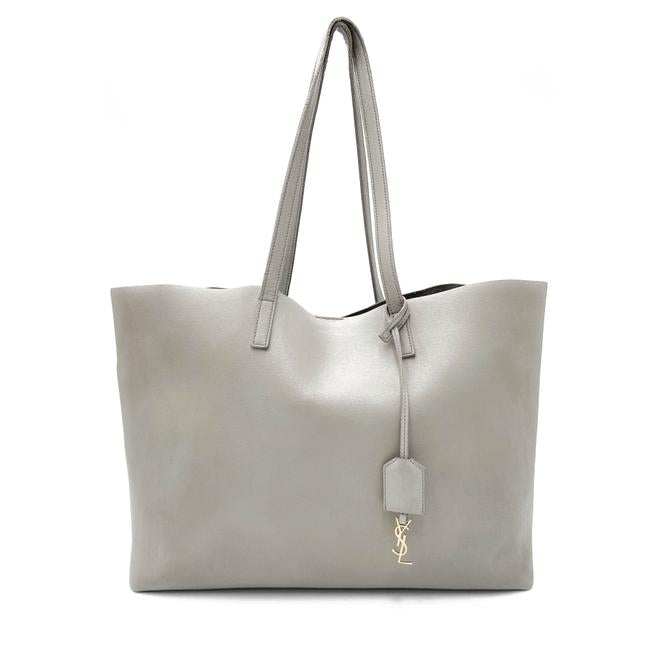 Saint Laurent Bag Shopping Large Monogram Shopper Grey Calfskin Leather Tote