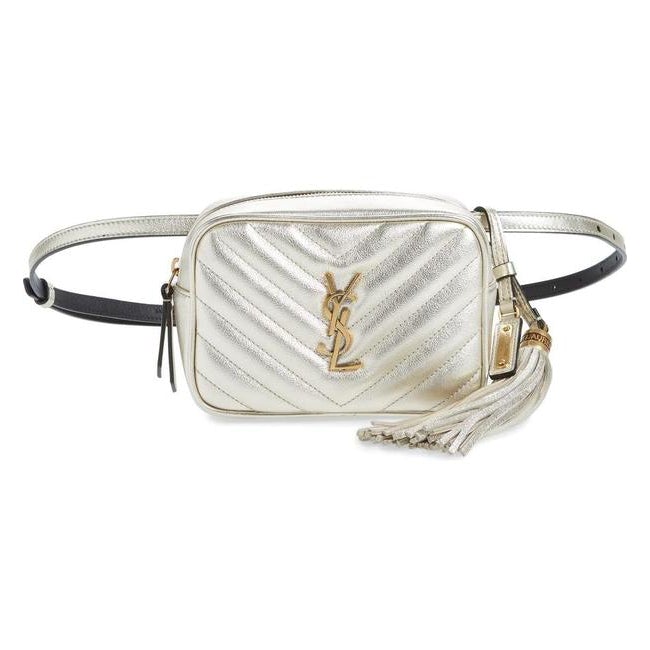 Saint Laurent Camera Belt Lou Quilted Monogram Light Gold Leather Cross Body Bag