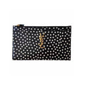 Saint Laurent Black Polka Dot Leather Pouch Monogram Zip Wallet