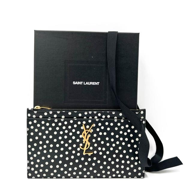 Saint Laurent Black Polka Dot Leather Pouch Monogram Zip Wallet