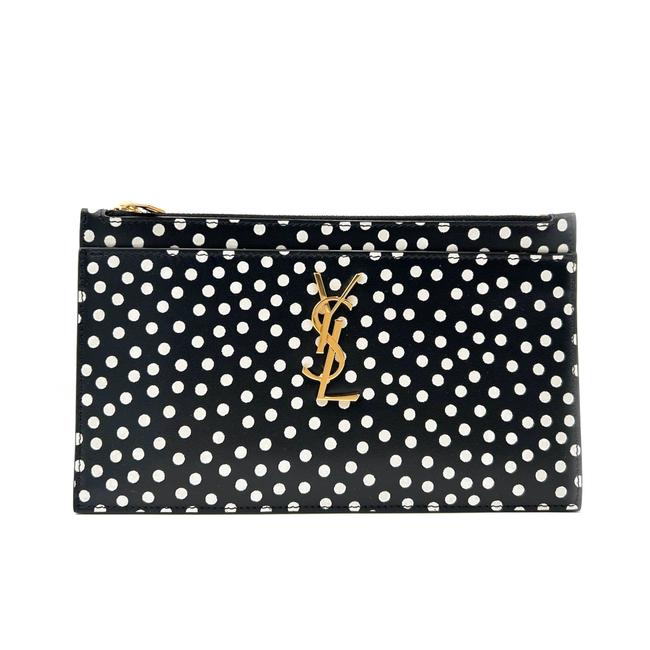 Saint Laurent Black Polka Dot Leather Pouch Monogram Zip Wallet