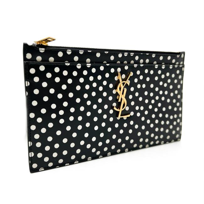 Saint Laurent Black Polka Dot Leather Pouch Monogram Zip Wallet