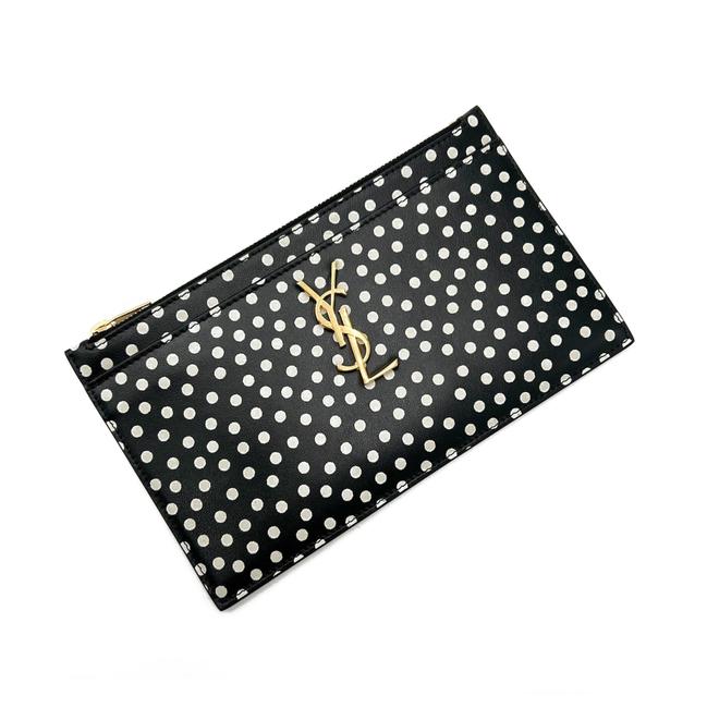 Saint Laurent Black Polka Dot Leather Pouch Monogram Zip Wallet