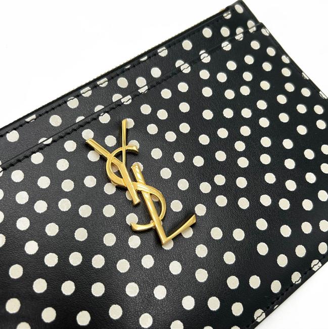 Saint Laurent Black Polka Dot Leather Pouch Monogram Zip Wallet