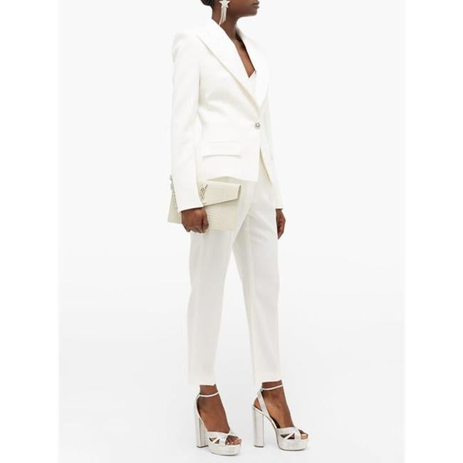 Saint Laurent Calfskin Crocodile Embossed Uptown Monogram Pouch Crema Soft Off-white Croc-effect Leather Clutch