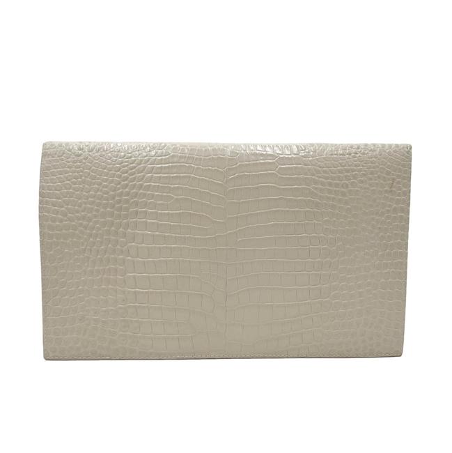 Saint Laurent Calfskin Crocodile Embossed Uptown Monogram Pouch Crema Soft Off-white Croc-effect Leather Clutch