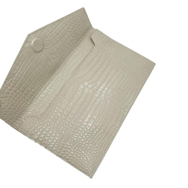 Saint Laurent Calfskin Crocodile Embossed Uptown Monogram Pouch Crema Soft Off-white Croc-effect Leather Clutch