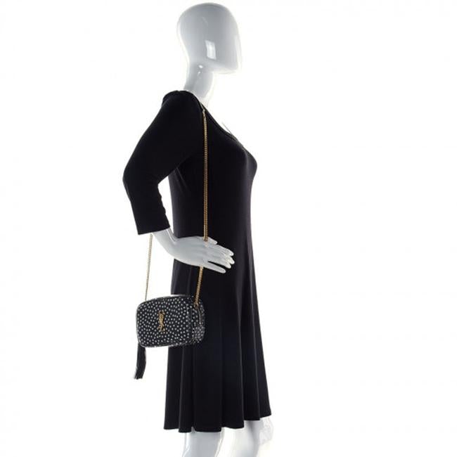 Saint Laurent Camera Lou Calfskin Printed Polka Dot Mini Crema Soft Black Leather Cross Body Bag