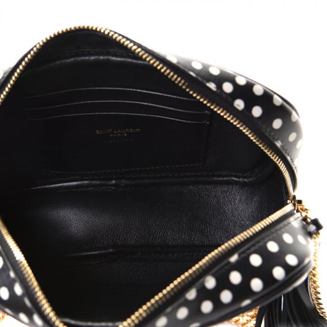Saint Laurent Camera Lou Calfskin Printed Polka Dot Mini Crema Soft Black Leather Cross Body Bag