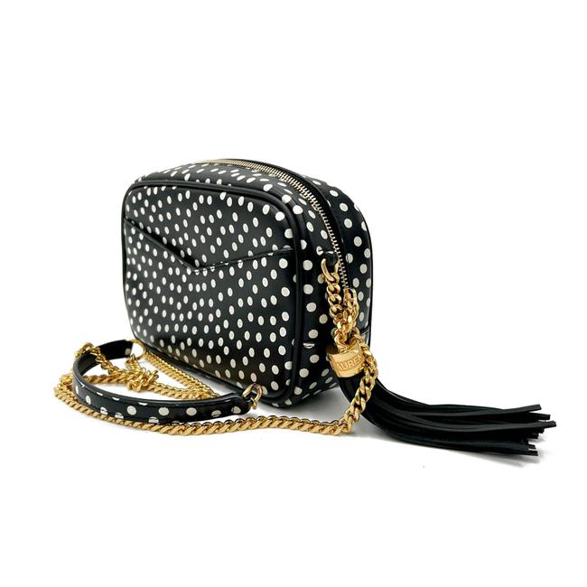 Saint Laurent Camera Lou Calfskin Printed Polka Dot Mini Crema Soft Black Leather Cross Body Bag