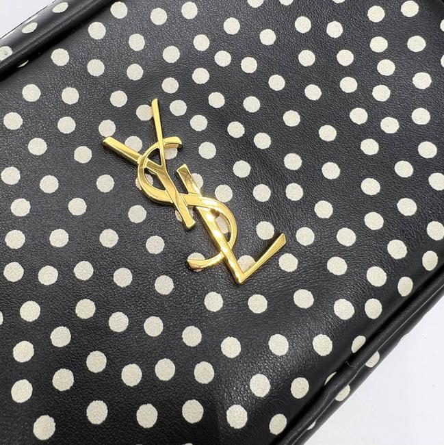 Saint Laurent Camera Lou Calfskin Printed Polka Dot Mini Crema Soft Black Leather Cross Body Bag