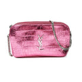 Saint Laurent Camera Lou Double Zip Metallic Chain Monogram Pink Leather Cross Body Bag
